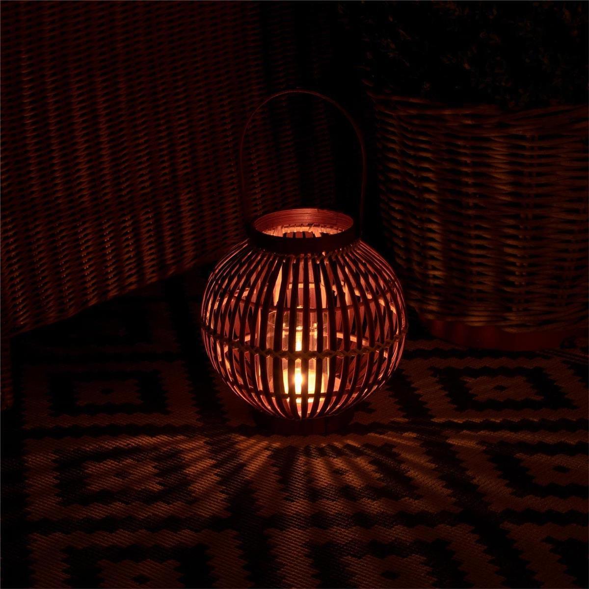 BOURGH Bambus Laterne Windlicht AGIRA - naturbelassenes Windlicht,  dunkelbraun, 26 cm hoch, mit Henkel, incl. Kerzenhalter aus Glas - BOURGH